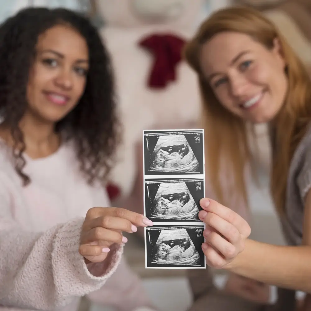 family two mums having baby