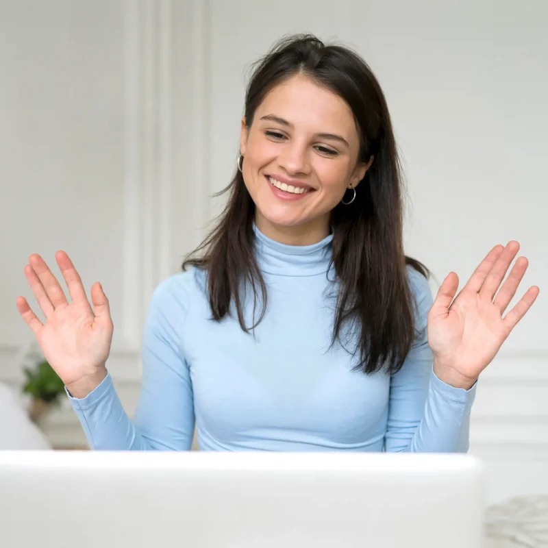 brunette-woman-having-video-call-home